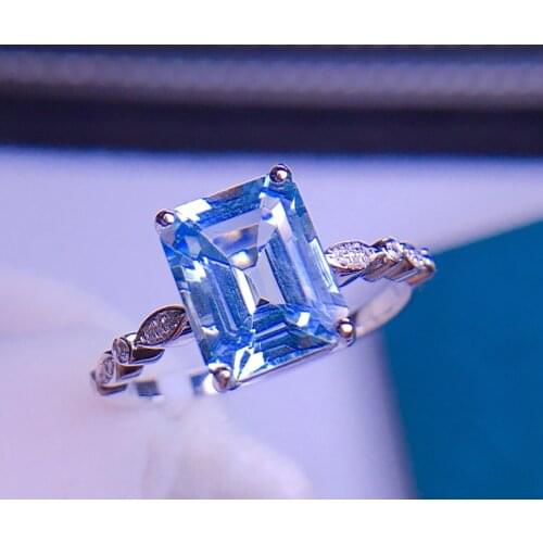E331 Aquamarine Ring Fine Jewelry Pure 18K Gold Natural 3.2ct Blue Aquamarine Gemstones Fine Rings