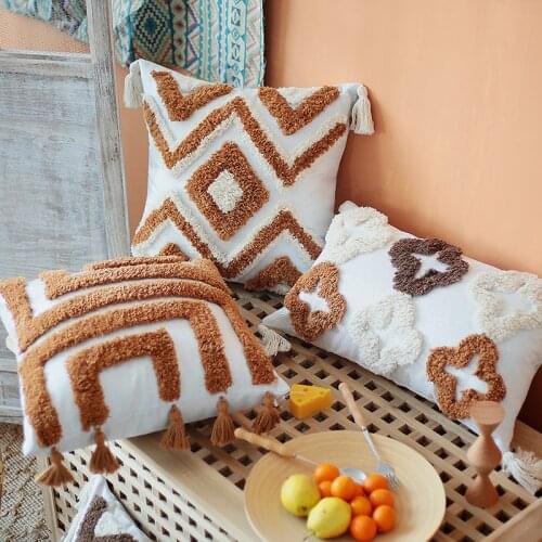 Tribal cushion cover Brown Home Decoration Pillow Cover 30x50cm/45x45cm Tufted Geometric for Sofa Bed Chair Living room Bed Room