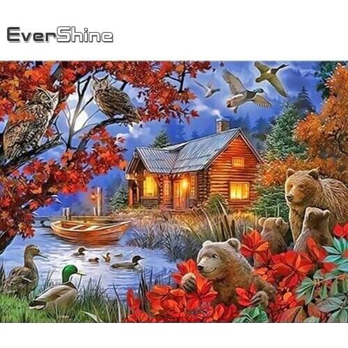 Evershine 5D DIY Diamond Embroidery House Pictures Of Rhinestones Diamond Painting Landscape Cross Stitch Bear Wall Decoration