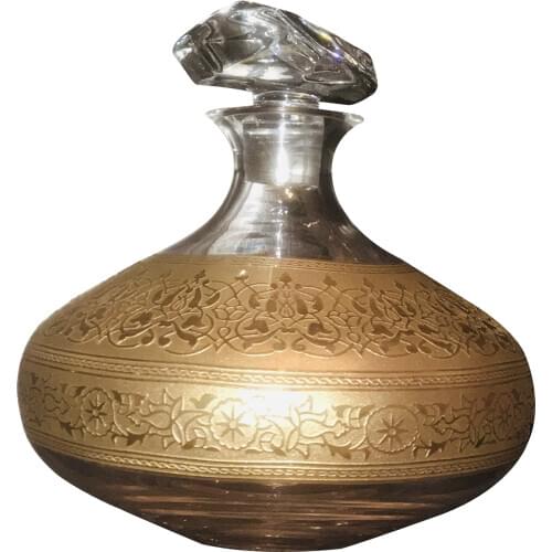 Decanter Carafe 24k Real Gold Painted Glass Handmade Art Made In Turkey Elegant Decorative Diameter:18,5cm Height:17cm
