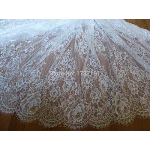 Graceful White French Eyelash Lace Fabric Vintage Floral Wedding Fabric Soft Bridal Lace Fabric 3 Meters