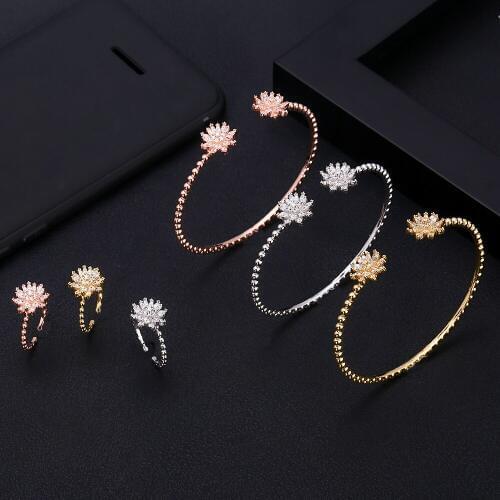 Jankelly Luxuryflowe shape Bangle Ring Sets Fashion Dubai Bridal Jewelry Sets For Women Wedding brincos para as mulheres