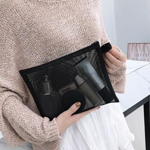 Cosmetic Bags Zip Makeup Mesh Bags Pencil Case Pouch Travel Toiletry Storage Case H9