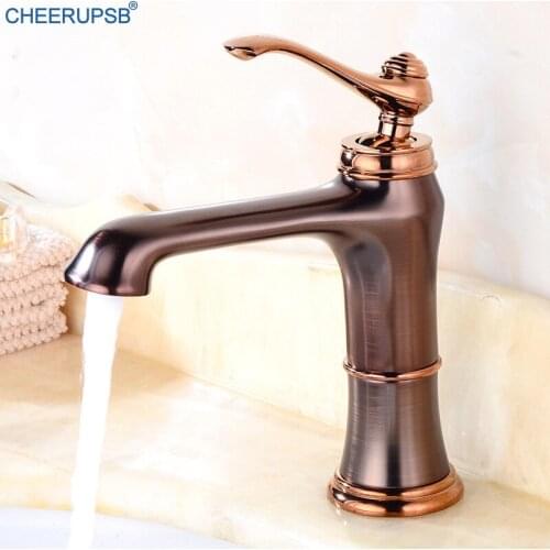 Brass Bathroom Faucet Hot Cold Water Mixer Tap Single Handle Deck Mount Luxury Faucets Basin Rose Gold Antique Jade Taps Grifos