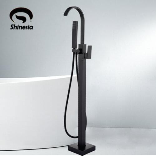 Mattle Black Floor Standing Faucet Hot Cold Mixer Modern Type Bathroom Deck Mount Faucets