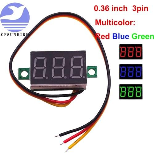 DC mini 0.36 "Digital Red Blue green LED Display 0-100V Voltmeter 3 Wires Voltage Meter volt tester for car battery test 40% off