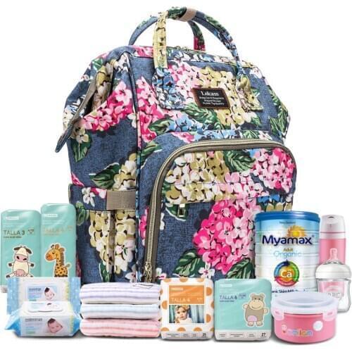 Fashion Baby Diaper Bag Flower Pattern Backpack Waterproof Multi-Function Travel Nappy Bag with Changing Pad Insulated Pouch bag