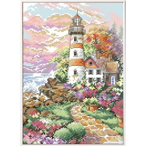 The Seaside Lighthouse(2) Printed Cross Stitch Patterns Kits Counted Canvas Embroidery Needlework Sets 11CT 14CT Handmade Crafts