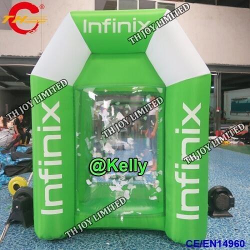 Free door shipping ground opening inflatable money machine for sale, custom make inflatable money booth with free air blowers