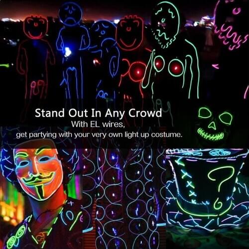 Neon Light EL Wire light Car 1/2/3/4/5M 10colors Portable for Parties Halloween Blacklight Run DIY Decoration 1/2/4/10 Pack D30