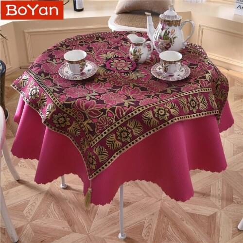 Latest 2 pcs/set Round 140cm Square 85cm Sequin Console Table Linens Romantic Rose Red Beside Tablecloth Desk Cover Decoration