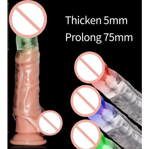 Realistic Glowing Condom Penis Extender Delay Dick Sleeve Cock Enlargement Reusable Condom Adult Sex Toy For Male Penis Enlarger