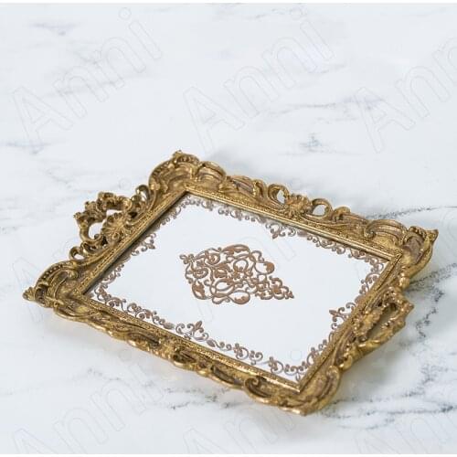 Retro Resin Storage Tray Relief Mirror Decorative Cosmetic Container Living Room Desktop Tableware Organizer Home Decoration