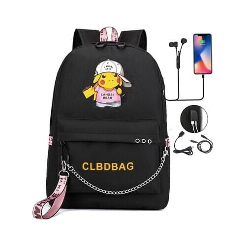 Pokemon Backpack Student Pikachu Usb Charging Childrens School Bag Fashion Large Capacity Waterproof Student Laptop Backpack