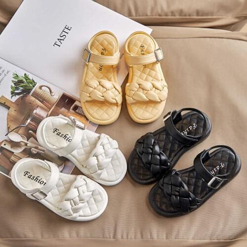 Girls Sandals 2021 New Summer Soft Bottom Non-slip Girl Knitting Shoes Beach Childrens Shoes Children Princess Flats Fashion