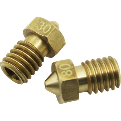 3d printer nozzle all-metal V6 M6 screw brass 0.2mm 0.25mm 0.3mm 0.4mm 0.5mm 0.6mm for 1.75mm consumables 5pcs