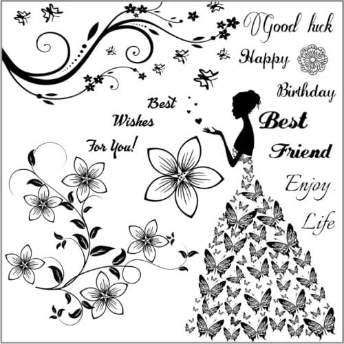 Y8AB Flowers Butterfly DIY Silicone Clear Stamp Seal Scrapbook Embossing Album Decor