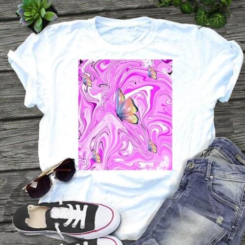 Women 90s Watercolor Sweet 90s Butterfly Graphic Fashion Cartoon Print Kawaii Regular Female Tops Tees Clothes Tshirt T-Shirt