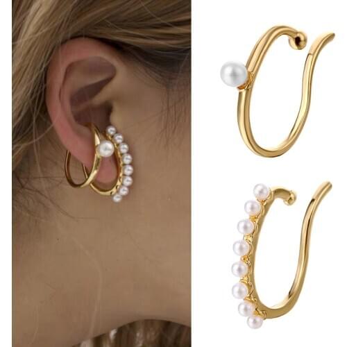 VKME Fine Pearl chain Non-hole Ear clip Earrings Bohemian Crystal Stud Earrings For Woman Lightning Zirconia Fashion Jewelry