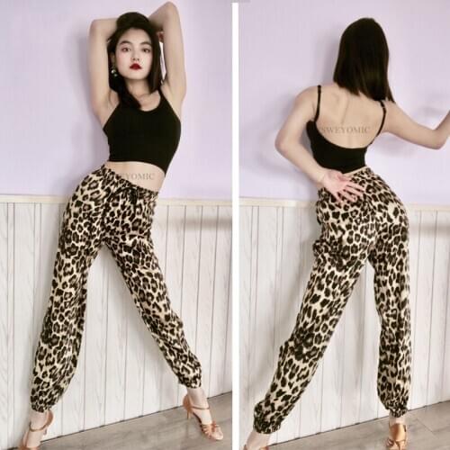 2020 New Latin Dance Girls Dress Leopard Pants Cha Cha Samba Stage Performance Dance Costume Latin Dance Pants for Women K13