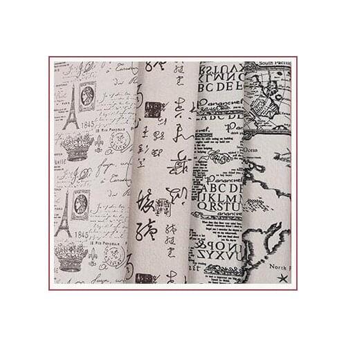 100x150cm English and Chinese word Cotton Linen Sewing Fabric for Tablecloth For Cushion DIY Sew Fabric Home Decoration