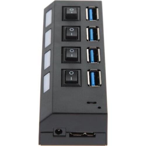 4 Port USB Hub 2.0 USB Splitter Adapter Power On/Off Button Separate Switch With USB 2.0 Data Cable for Laptop PC High Speed