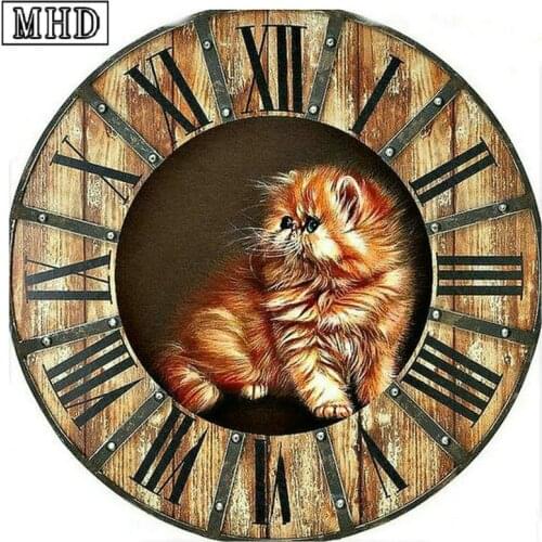 5d full square & round clock diamond painting cat icon diamond mosaic 3d diamond cross stitch time wall decoration