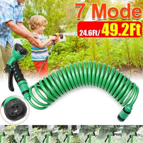 7.5m Flexible Coiled Spiral Garden Car Washing Clean Water Hose With Spray Nozzle For Household Car Wash Garden Water