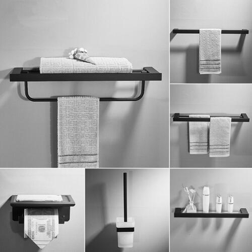 Tuqiu Bathroom Accessories Corner Shellf Paper Holder,Towel Holder,Towel Rack,Toilet Brush Holder Black Square Bathroom Hardware