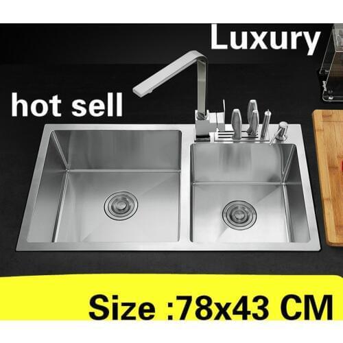 Free shipping Household vogue kitchen manual sink double groove do the dishes 304 stainless steel hot sell 780x430 MM