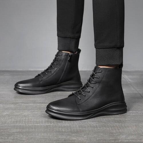 Fashion Chelsea Boots Men lace up Comfortable plush Boots Men genuine leather Mens Shoes Zapatos Hombre Casual snow boots men