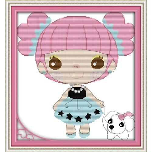Everlasting Love Chinese Cross Stitch Kits Pink Girl Ecological Cotton Printed 14CT 11CT DIY Christmas Gift Wedding Decoration