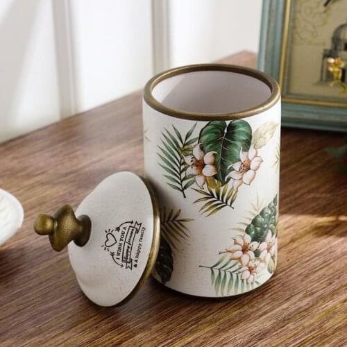 European Ceramic Storage Tank Ornaments Home Tea Cans Set Ornaments with Cover General Cans Home Living Room Storage Tank