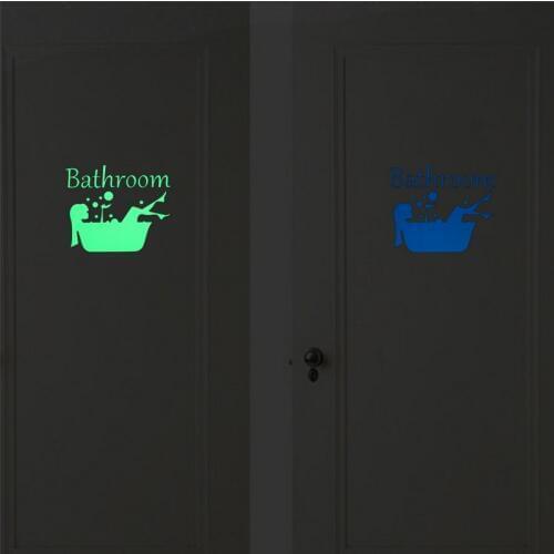Glow in the Dark Bathroom Sticker Home Decor Vinyl Wall Art Mural Toilet Door Decorative Sticker Luminous Letter Decorate Decals