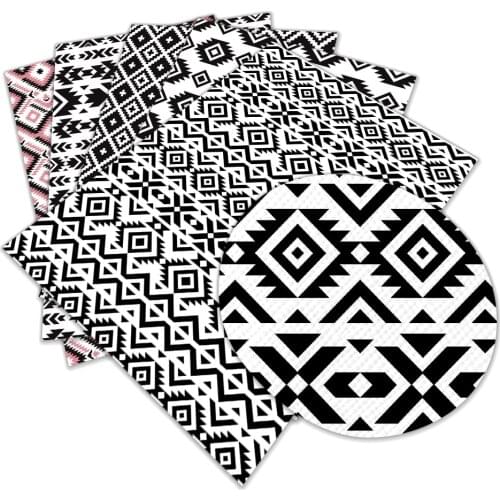 Aztec and Ortega Faux Leather Pattern Printed Synthetic for DIY Hairbow Accessories Decoration 30 Cm X 22cm