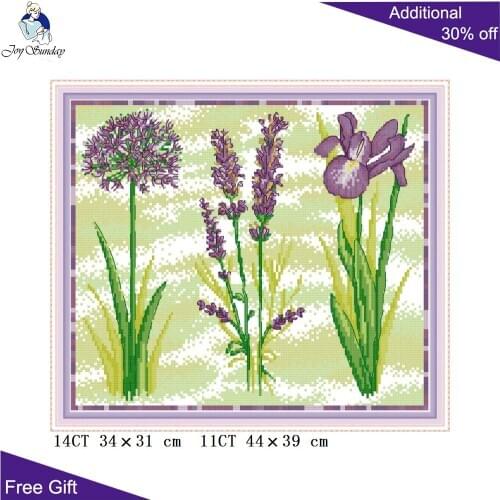 Joy Sunday Three Purple Flowers Embroidery Home Decor H816 14CT 11CT Counted and Stamped Three Purple Flowers Cross Stitch Kits