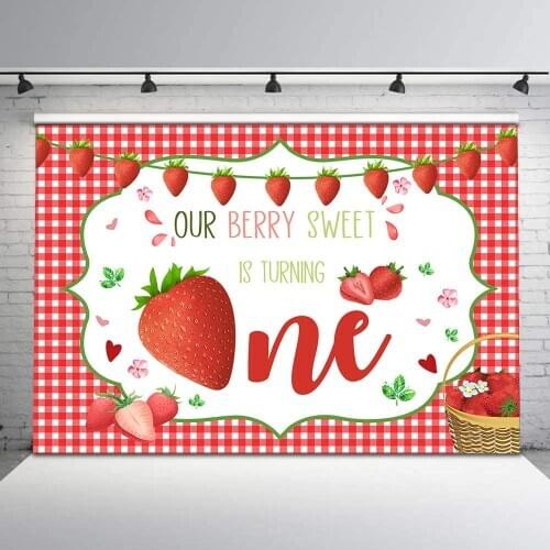 Strawberry First Birthday Party Backdrop Berry Sweet Birthday Party Background 1st Birthday Summer Fruits Party for Girls