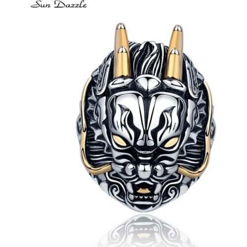 30% Silver Copper Rings for Man Fine Jewelry Dragon Head Titanium Silver Punk Rock Fashion Personality Male Ring
