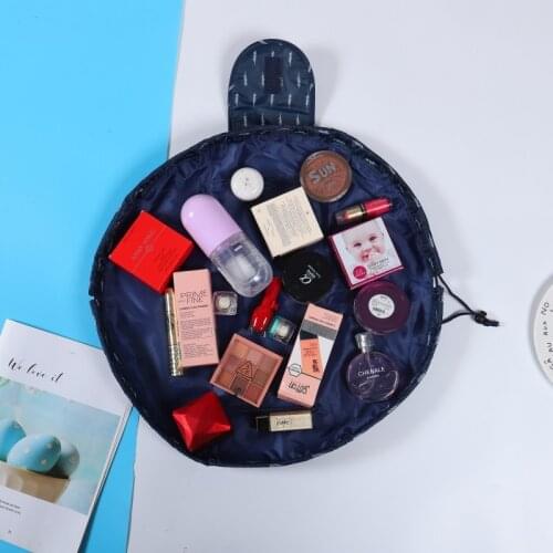 Makeup bag new Polyester Solid string Hook&Loop Barrel-shaped high-capacity Cosmetic Bag travel bags Korean lovely toiletry bag
