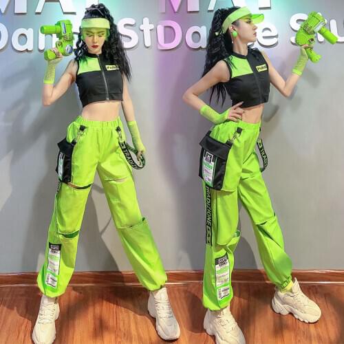 Nightclub Sexy DS DJ Stage Costumes Gogo Dancer Neon Green Trousers Street/Hip Hop/Jazz/Pole Dance Clothing Rave Outfits DWY4678