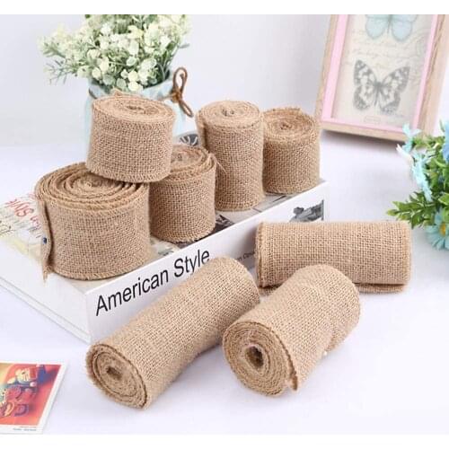 2M Burlap Ribbon Natural Jute Burlap Ribbon Rolls 25-150mm DIY Crafts Ribbon Christmas Vintage Rustic Wedding Gifts Party Decor