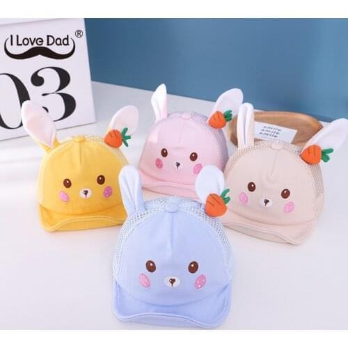 Cute Cartoon Rabbit Baby Hat Spring Summer Mesh Breathable Baby Girls Boys Snapback Baseball Cap Outdoor Beach Kids Sun Hat