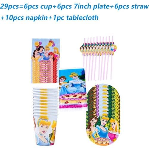 6/12pcs/set Disney Princess Theme Party Disposable Tableware Set Paper Cups Plate Decor Kids Birthday Party Decoration Supplies