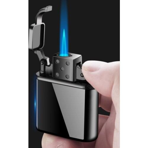 Retro Inflatable Open Lid Push-type Ignition Straight Into The Blue Flame Windproof Metal Creative Lighter Personality Men Gift