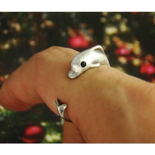 Newest Style Listed Silver Black Crystal Adjustable Free Size Brass knuckle Animal Baby Dolphin Ring For Men