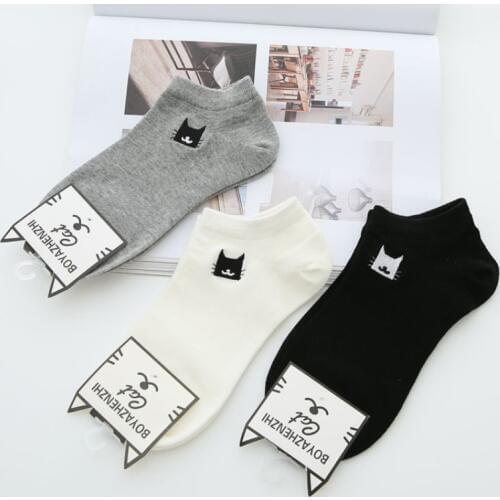 New Summer Women Socks 3 Pair White Cotton Cute Cats Women Fashion Short Ankle Socks Women breathable Cotton