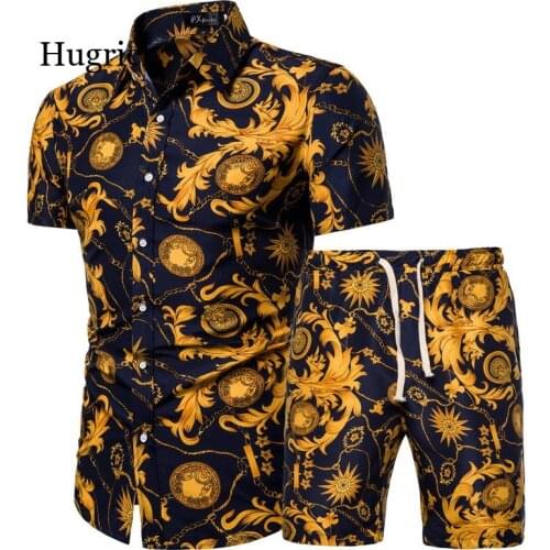 2021 Summer New Mens Clothing Short-Sleeved Printed Shirts Shorts 2 Piece Fashion Male Casual Beach Wear Clothes