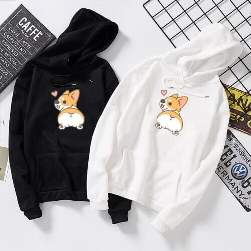 Autumn Cute Corgi Dog Women Sweatshirt Funny Animal Poleron Mujer Large Size Letter Printed Femme Cartoon Tops Hoodie Pullovers