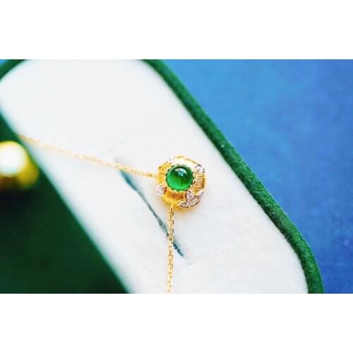 J405 Emerald Necklace Fine Jewelry Pure 18K Gold Jewelry AU750 Natural Green Emerald 4.6mm Gemstones Pendants Fine Necklace