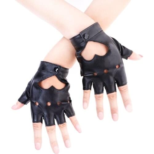 Lolita Goth Punk Hip-hop PU Black Half-finger Leather Gloves Square Nail Fashion Hand Warmer Winter Gloves Warm Fingerless